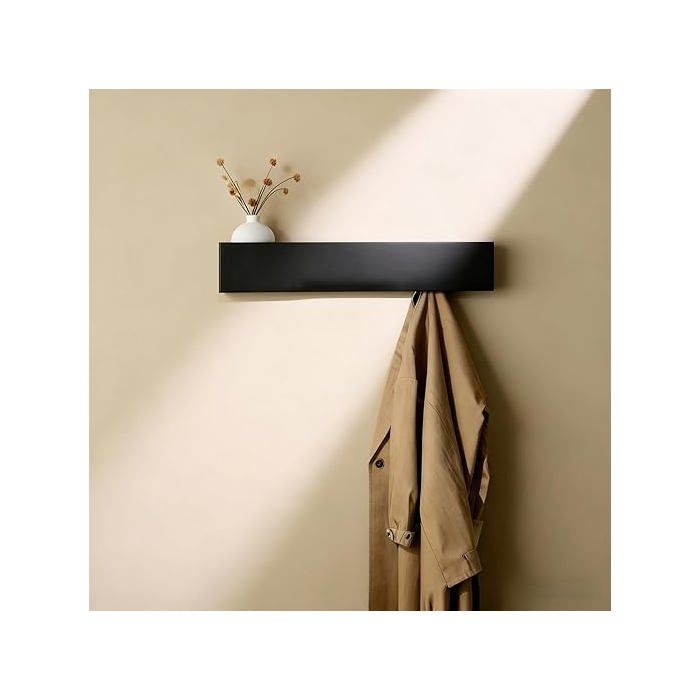 Patère Murale avec Crochets Caché Noir Simplicité Porte Manteau Mural Porte Manteau Mural avec Etagere Inclure Vis et noir PATERE