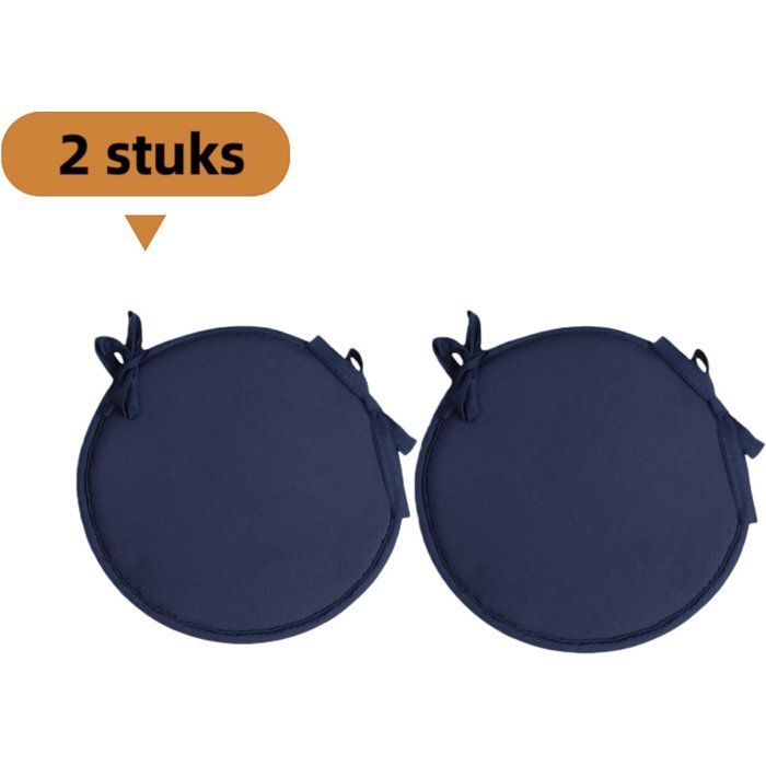 Lot de 2 coussins de chaise ronds diamètre 35 cm bleu marine avec liens de fixation pour salle à manger bureau voiture