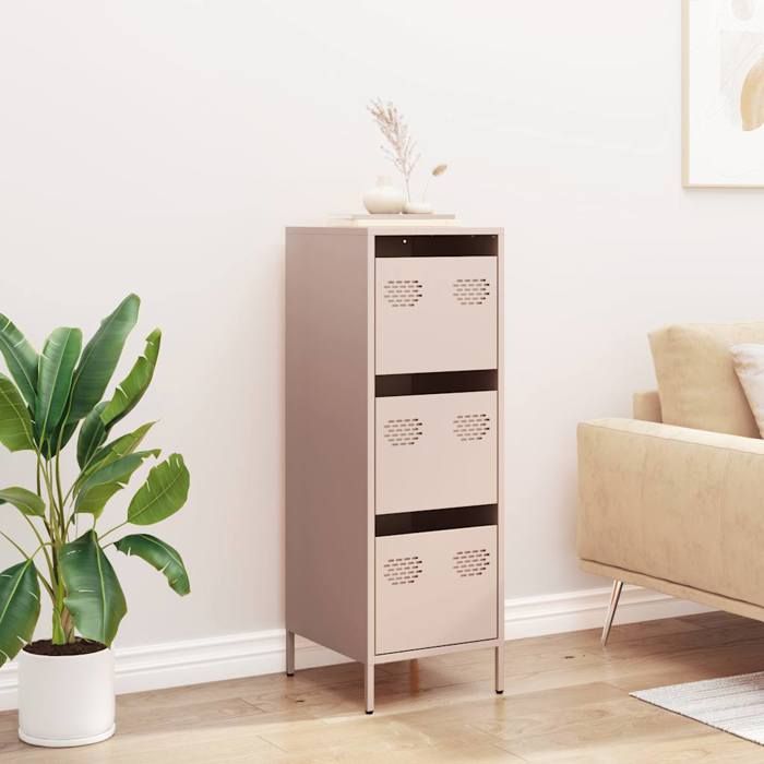 (15908)Meuble rangement - Buffet haut - contemporain - rose 39x35x1035 cm acier poid:19.7 kg