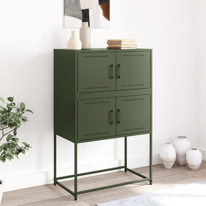 (15521)Commode - contemporain - Buffet rangement - vert olive 68 5x38 5x107 cm acier poid:18.09 kg