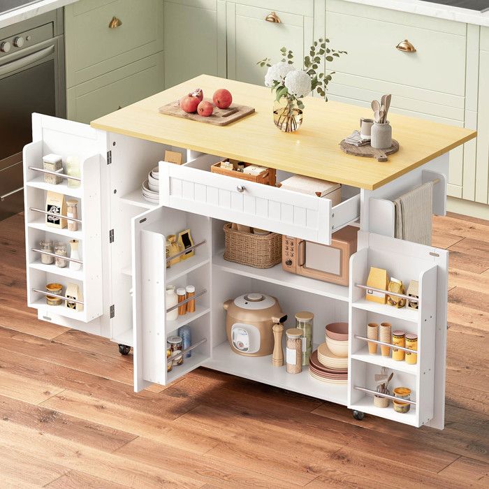 Îlot central cuisine avec Rangement et Plan de Travail -120x70x92 cm - Desserte à Roulettes cuisine avec 3 porte et 1 tiroir blanc Îlot central cuisine avec Rangement et Plan de Travail -120x70x92 cm - Desserte à Roulettes cuisine avec 3 porte et 1 tiroir blanc