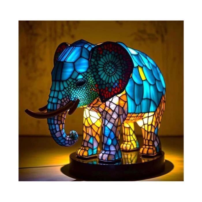 Lampe de table - Animalière - Verre teinté - Éléphant chat hibou cheval - Pour chambre denfant LAMPE A POSER
