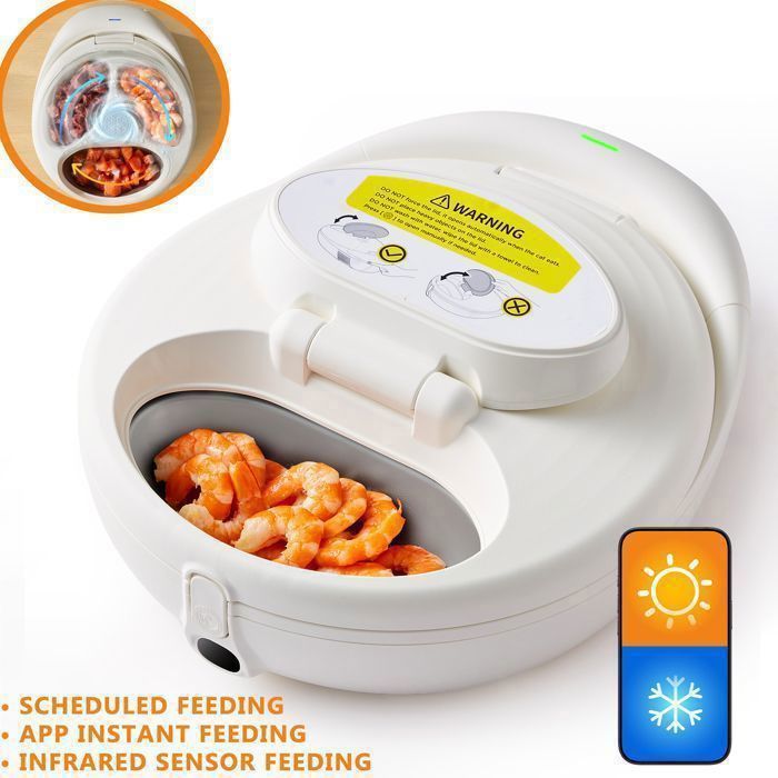 F21 Distributeur Automatique De Nourriture Pour Animaux - Pour 3 Repas/Jour Pet Feeder Automatique pour Chien/ChatBlanc