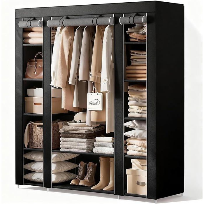 Armoire en Tissu 45 x 150 x 175 cm - Cadre en métal avec Housse Anti-poussière en Non-tissé - Tringle à vêtements - PENDERIE SOUPLE