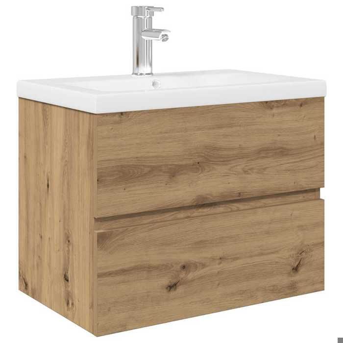 Meuble lavabo avec bassin et robinet intégrés - vidaXL - bois dingénierie - chêne artisanal - 60 x 385 x 45 cm 843auc12m