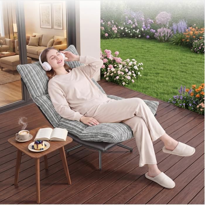 Fauteuil à bascule Pivotant 360° Dossier Réglable sur 3 Positions Structure Métallique Ergonomique avec Coussin pour Salon