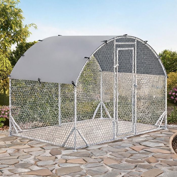 Enclos volière en acier galvanisé 280x190x197 cm toit anti-UV argenté