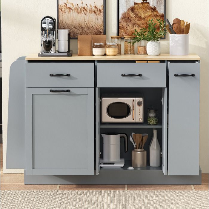 Meuble de rangement moderne pour salle à manger avec tiroirs casier poubelle et porte-épices Gris