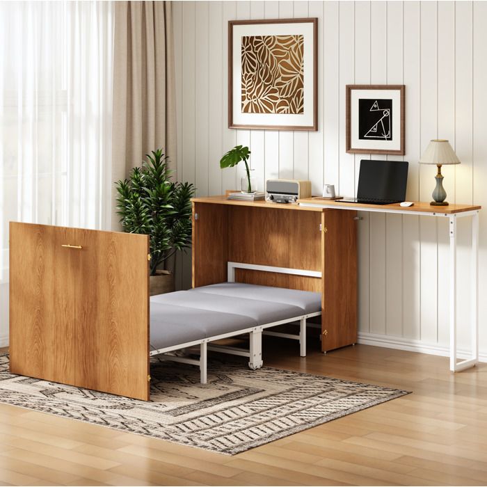COVREO Lit escamotable 90 x 200 cm avec bureau rotatif matelas inclus et roulettes