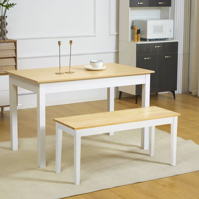 Chaise banc 2 places en bois massif laquée couleur naturel et blanc