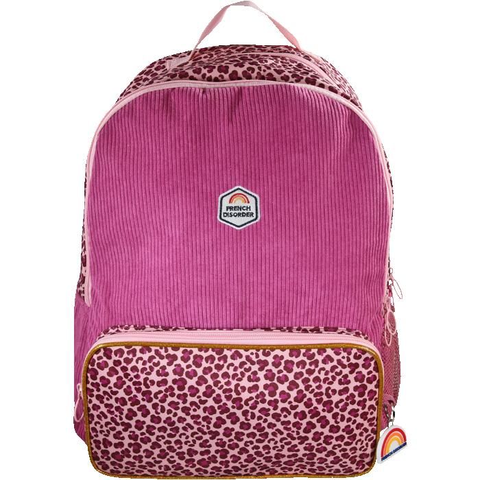 FRENCH DISORDER - Sac à dos 2 compartiments velours - Motif léopard rose - Fille FRENCH DISORDER - Sac à dos 2 compartiments velours - Motif léopard rose - Fille
