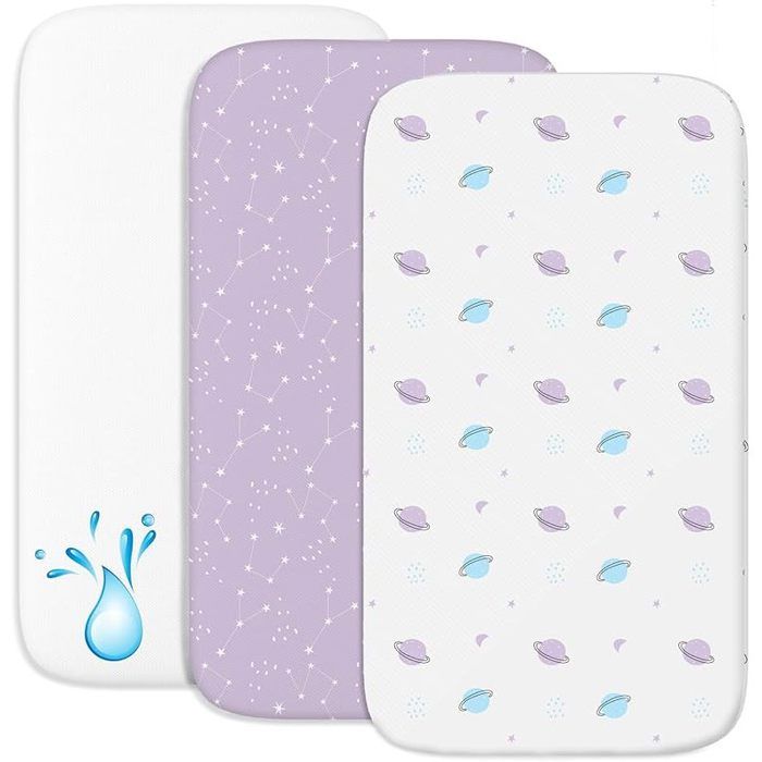 Housse Cododo (Set de 2) + 1 Protège Matelas Impermeable avec Elastique - 3-en-1-Taille 55x90 cm-Compatible avec Berceaux Matelas
