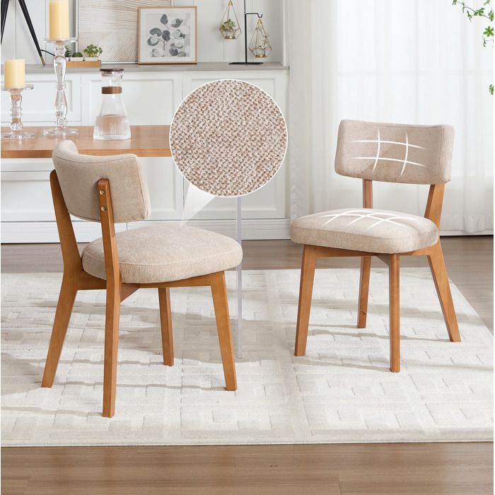 WOVREO Lot de 2 chaises de salle à manger style moderne du milieu du siècle en tissu kaki et bois massif