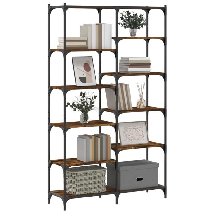Étagère pour livres - Brun - Bibliothèque moderne - chêne fumé 100x32x170 cm - bois dingénierie et fer B2476