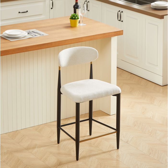 Tabourets De Bar Comptoir Beige Lot De 2 Chaises Hautes Campagne FloraGrace Pour Cuisine Et Ilot Pieds Ajustables 102x50x94cm