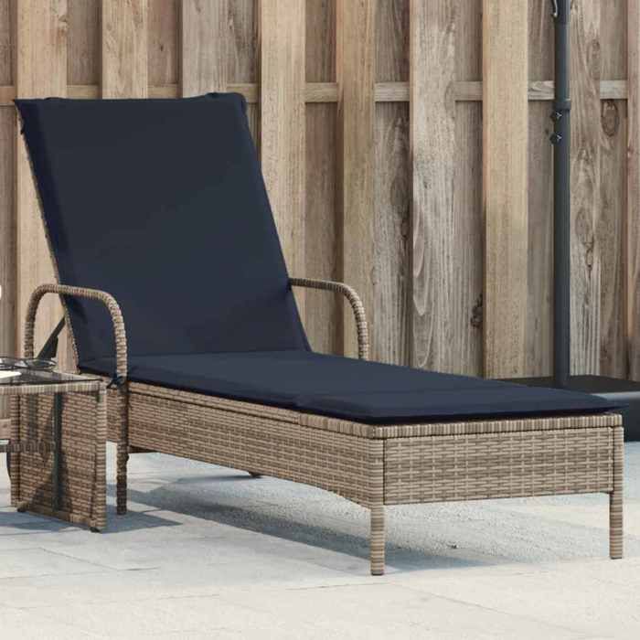 Chaise Longue à Roulettes avec Coussin Gris 55 x 200 x 3 cm (L x P x É) en Rotin PE et acier thermolaqué et Tissu 205142