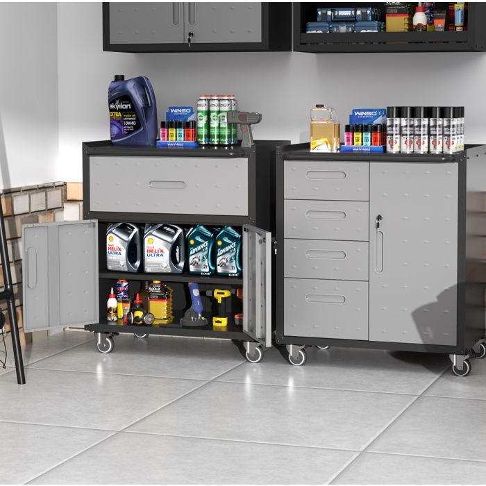 Servante atelier en métal sur roulettes 4 tiroirs armoire à outils verrouillable gris et noir 75 x 42 x 88 cm