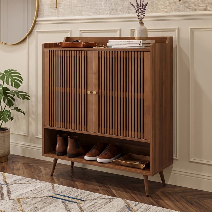 Meuble à chaussures 80x35x105 cm avec grand rangement et niche ouverte