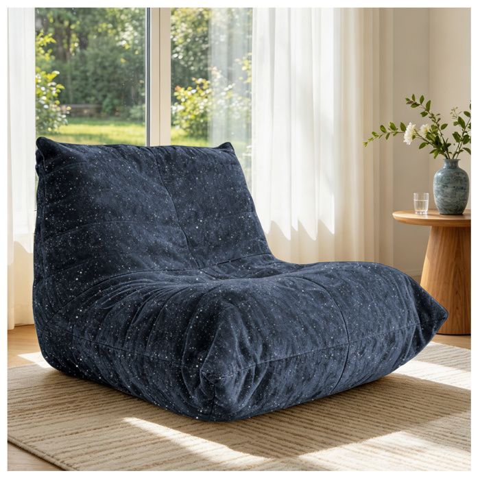 Maisentiel fauteuil bean bag relax 1 place en flanelle bleue 100 x 90 x 80 cm pour intérieur