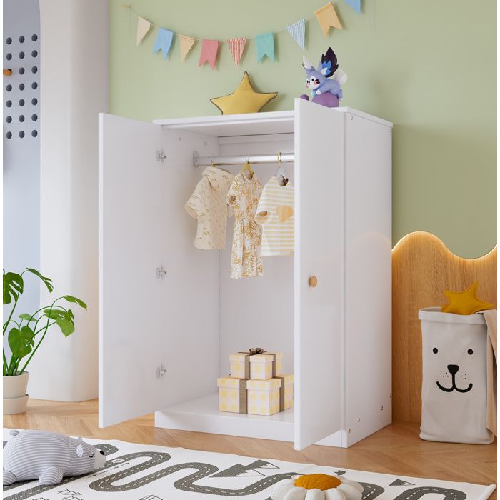 Armoire penderie compacte 80 x 50 x 120 cm en MDF blanc 2 portes avec tringle rangement pour chambre ou enfant