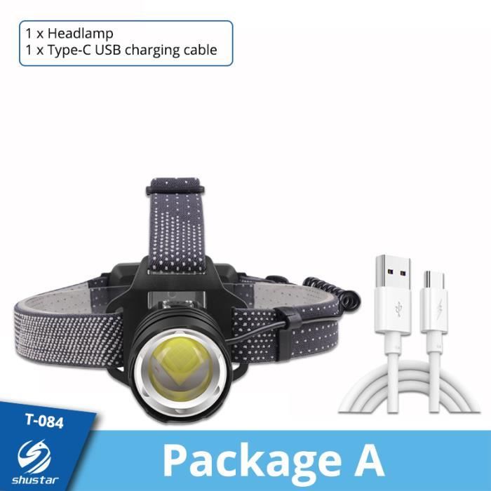 Mini Lampe Frontale Portable à LED XPE COB, Zoomable, Rechargeable Par USB, Batterie Intégrée