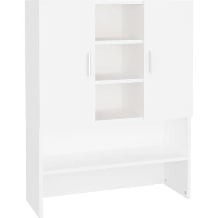 Meuble de salle de bain - ALOMEJOR - 705x255x90 cm - Blanc - Aggloméré - Montage facile