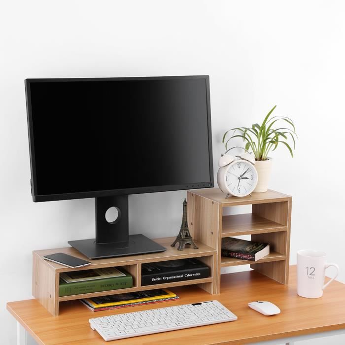 Support D Ecran D Ordinateur De Bureau En Bois 3 Couche Organisateur De Rangement Noyer Clair Achat Vente Support D Ecran D Ordinateu Cdiscount