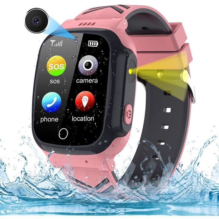 Montre Connectée Enfant, Montre GPS Enfant Tracker avec Telephone SOS Mode  Scolaire Jeu Caméras Lampe Poche Réveil Étanchéité IP68 Chat Familial