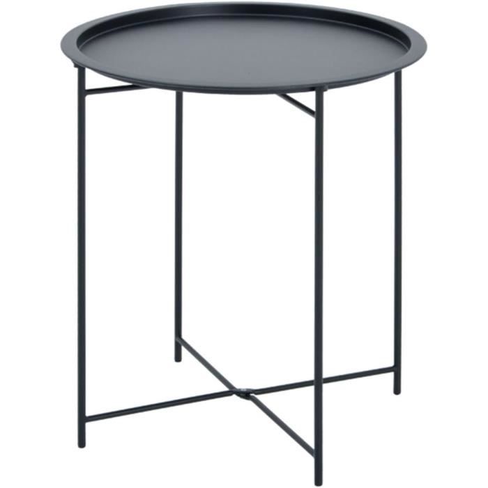 Petite Table D'appoint Carrée Noire WAKEEPING – Table Basse Compacte Sur Pied Métal, Idéale Petit Espace