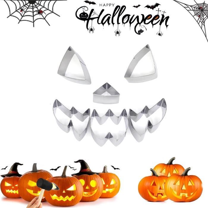 Kit Sculpture Citrouille Halloween 7 Pièces - Outils Pro Acier Inox + 12 Pochoirs + Étui Hoshin