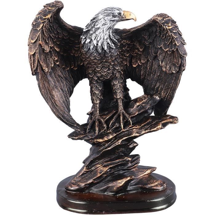 Sculpture Déco Moderne Aigle En Résine Dorée - Statue Abstraite Pour Étagère, Salon, Bureau - 19.5x14x28 Cm