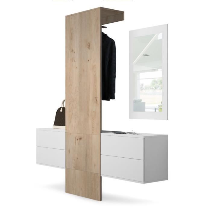 Vladon Vestiaire Garderobe Carlton Set 3 Corps en Blanc mat - Panneau portemanteau en Chêne Nordique