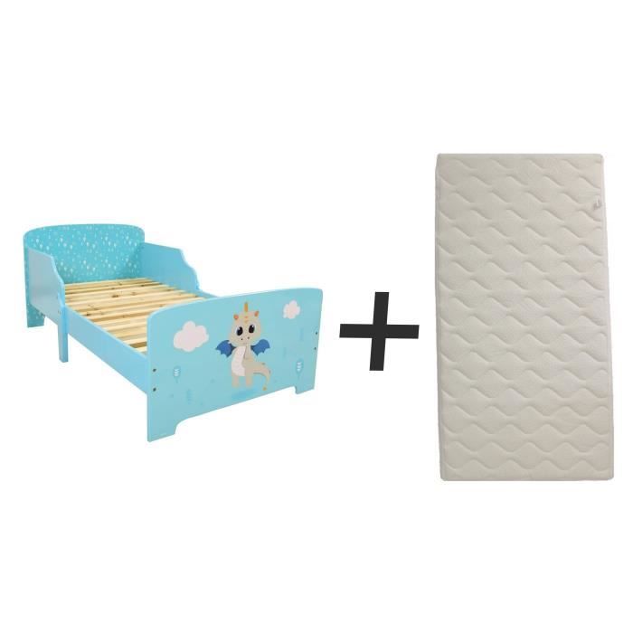 FUN HOUSE Lit Léon le dragon 140 x 70 cm - SOMMIER ET MATELAS CLIMATISE (FACE ETE / HIVER) INCLUS FUN HOUSE Lit Léon le dragon 140 x 70 cm - SOMMIER ET MATELAS CLIMATISE (FACE ETE / HIVER) INCLUS