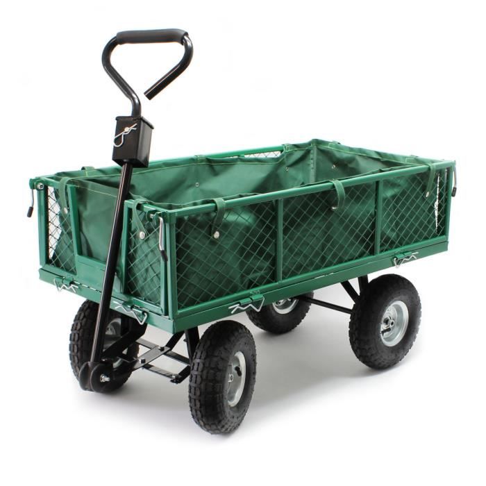 Chariot de jardin à main 300kg avec bâche amovible et grilles remorque de transport charette - 51182