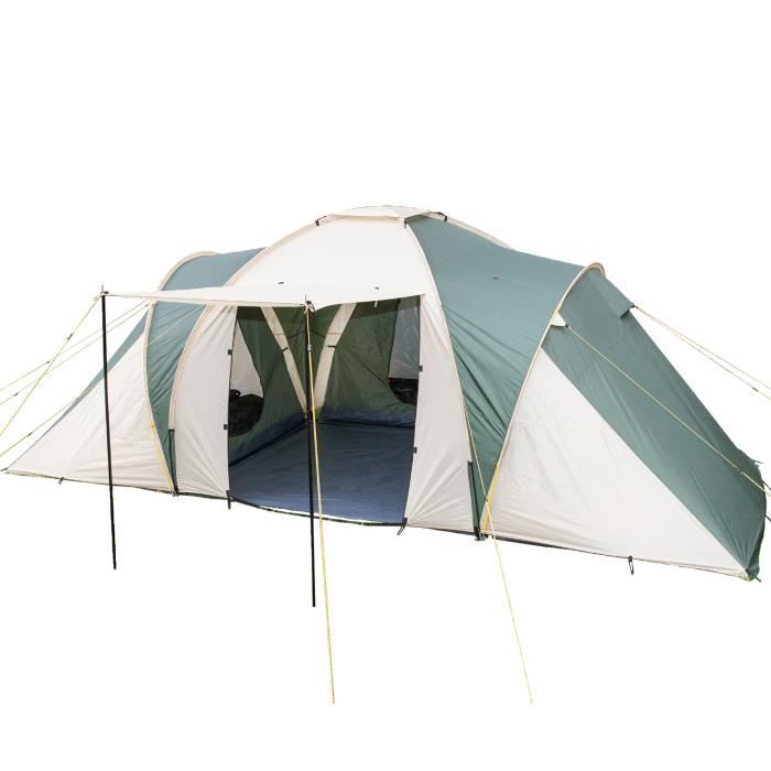 SKANDIKA Tente de camping familiale DAYTONA - 6 personnes - Forme : dôme - 530x370cm - Coloris : vert/beige