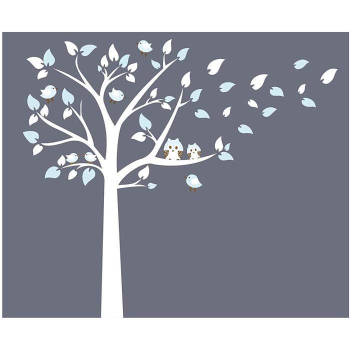 Stickers Muraux Grand Arbre Mignonne Hiboux Stickers Chambre Bebe Blanc Et Blue Stickers Enfants Stickers Chambre Garcon Cdiscount Maison