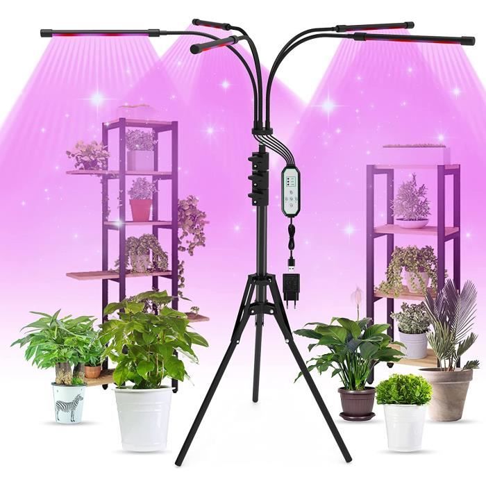 Aogled Lampe LED Horticole 50W,5 Têtes Lampe pour Plante avec Trépied 150LEDs avec 360° Adjustable,4/8/12H Cycle Minuterie,3 Modes&10 Luminosité,Grow Light pour la Croissance des Plantes 