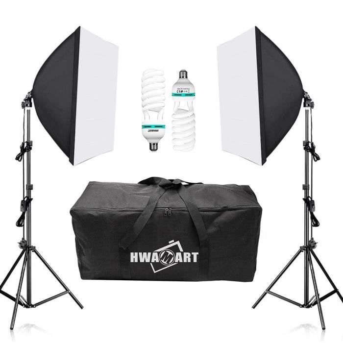 Kit Softbox Eclairage Photo Studio avec 150W 5500K Ampoule Lumière du Jour, Support d'Eclairage, Softbox, Sac Trépieds