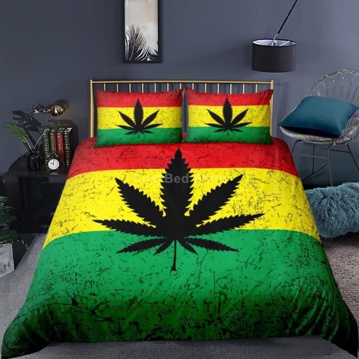 Housse de Couette 240 x 260 Feuille de Cannabis Weed - Parure de