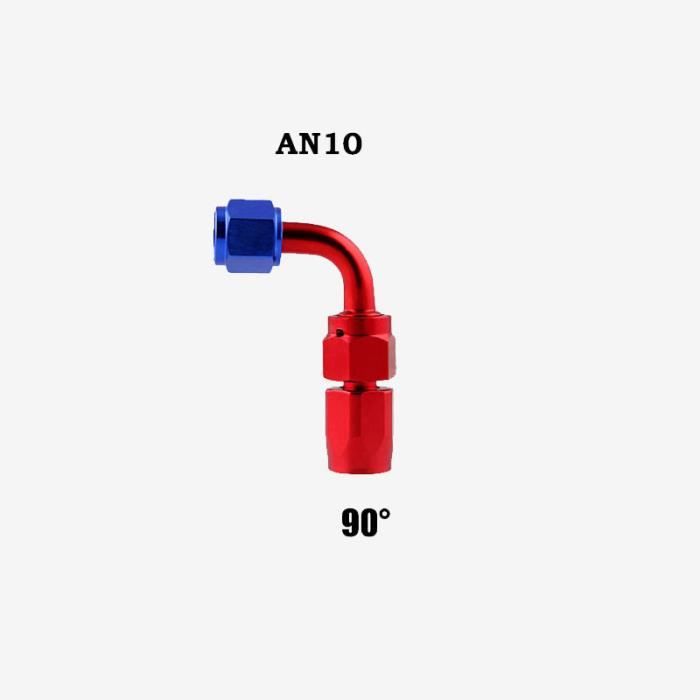 Adaptateur Raccord AN6 180° Bleu/Rouge - Mâle/Femelle Aluminium Anodisé, Pour Tuyau Carburant Huile Racing