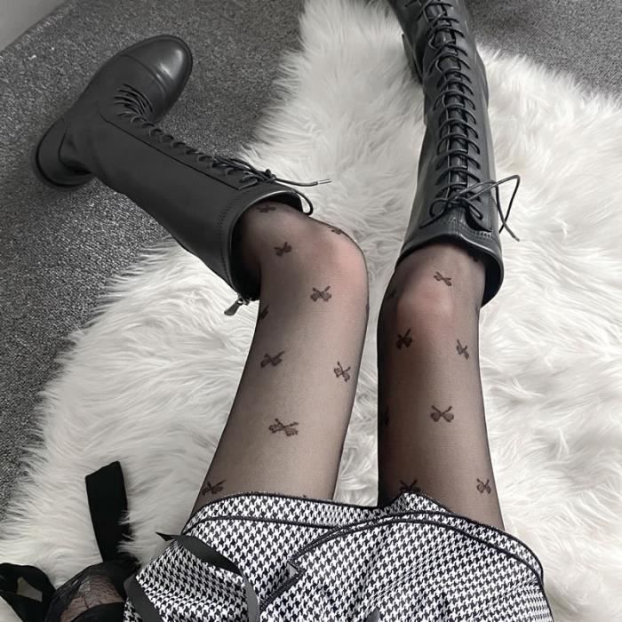 Collant Noir Beileisi - Motif Filet De Poisson, Nœud Au Dos De La Cheville - Taille M - Neuf Avec étiquettes