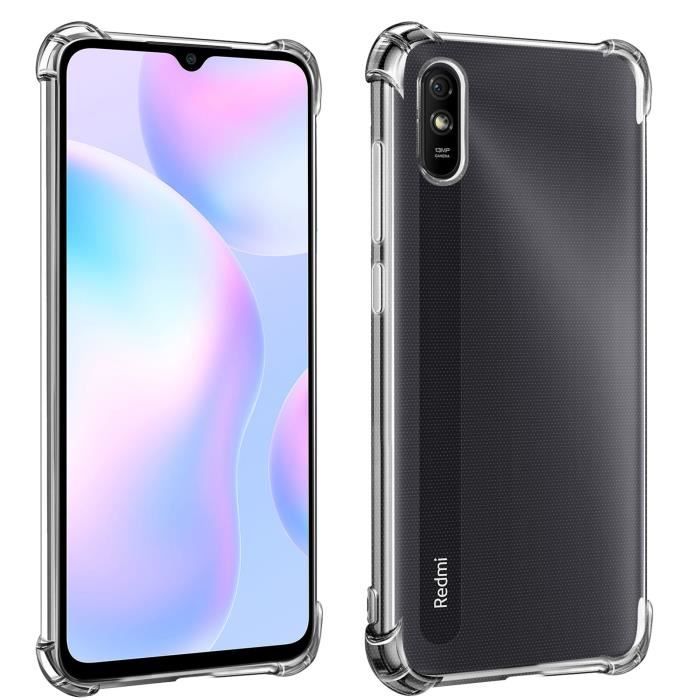 Coque Xiaomi Redmi 9A Flexible Antichoc Coins Bumper Transparent Blanc