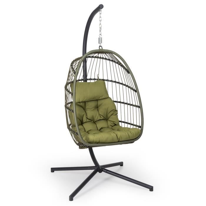 fauteuil suspendu - blumfeldt biarritz - individuel - coussin d'assise polyester - aluminium polyrotin - max 130 kg - vert