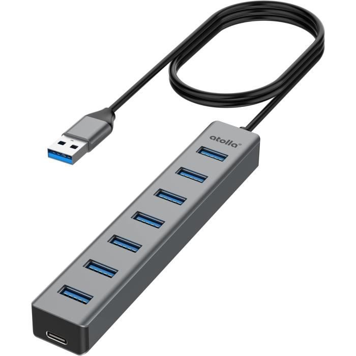 Hub USB 3.0 à 7 Ports Avec Interrupteurs Individuels - 5 Gb/s - Câble 52 Cm - Pour PC, Mac, Ordinateur Portable