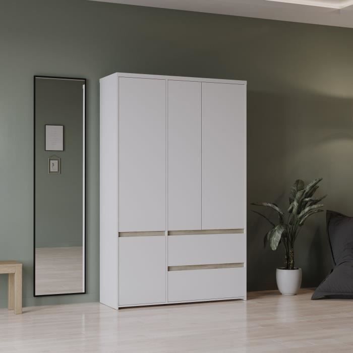 Calicosy Armoire 4 portes et 2 tiroirs décor chêne kronberg et blanc mat H220,5 cm - CLYDE