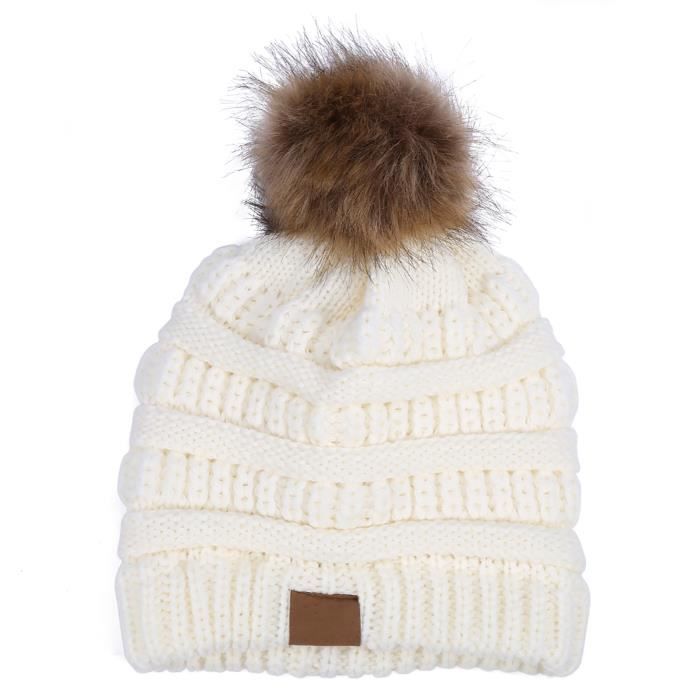Bonnet Pompon Hiver pour Femme Bonnet Tricoté Confortable et Doux