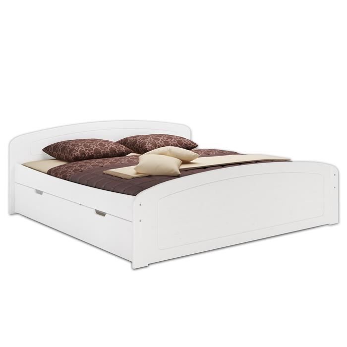 lit adulte extra haut en pin massif blanc 180x200 avec 3 tiroirs et sommier à lattes - erst-holz