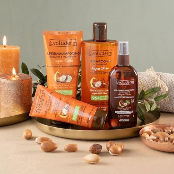 Routine Cheveux - EVOLUDERM - Argan Divin - 4 Produits - Soin Nourrissant - Idéal Cadeau