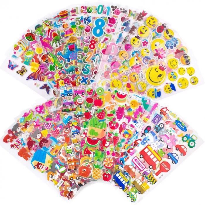 36 Feuilles Gommettes Enfant Autocollants 3D Stickers Colorés pour DIY  Scrapbooking Cadeau
