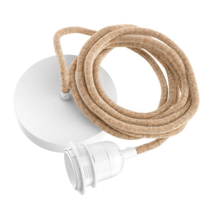 Suspension - HOOPZI - Hang 1 - Chanvre tissé & acier - E27 - Fil 2 5 m beige